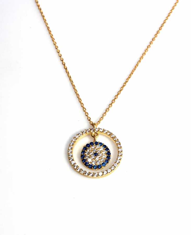 925 Sterling Silver Evil Eye Necklace, Gold Plated NUSRETTAKI