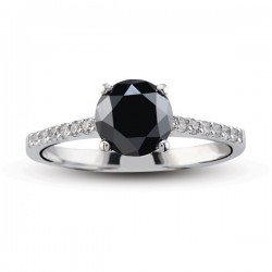 1.15 ct Black & White Diamond Solitaire Engagement Ring - 1