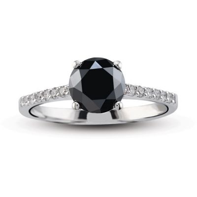 1.15 ct Black & White Diamond Solitaire Engagement Ring - 1