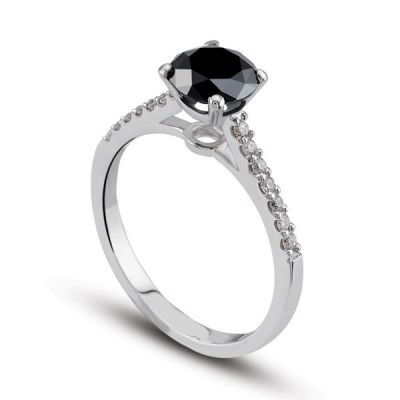 1.15 ct Black & White Diamond Solitaire Engagement Ring - 3