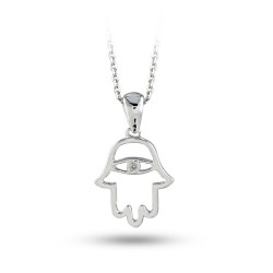 14K Gold 0,06 ct Hand Design Diamond Necklace - Nusrettaki