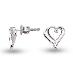 Nusrettaki - 14K Gold 0,03 ct Diamond Heart Earrings