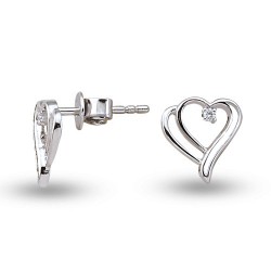 14K Gold 0,03 ct Diamond Heart Earrings - Nusrettaki