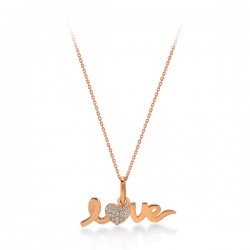 Nusrettaki - 14K White Gold 0,05 ct Diamond Love Written Model Necklace