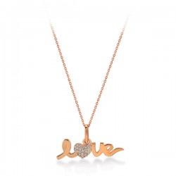 14K White Gold 0,05 ct Diamond Love Written Model Necklace - Nusrettaki (1)