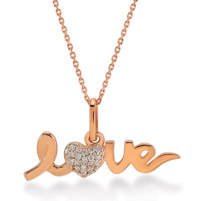 14 Ayar Altın 0,05 Karat Love Yazılı Pırlanta Kolye