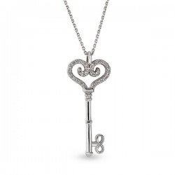 Lucky Key 14K Rose Gold Necklace with 0,05 ct Diamond - Nusrettaki