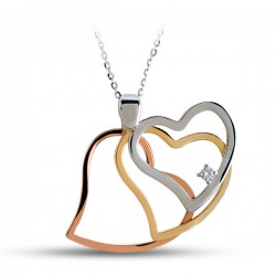 Nusrettaki - 14K Gold 0,05 ct Diamond Three Hearts Necklace