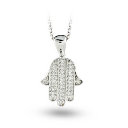 14K Gold 0,13 ct Hamsa Hand Design Diamond Necklace - Nusrettaki