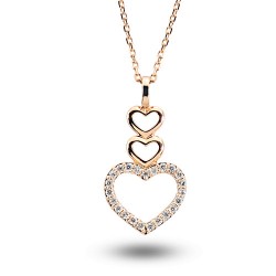 Nusrettaki - 14K Rose Gold 0,14 ct Diamond Three Hearts Necklace