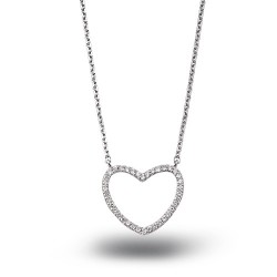 Nusrettaki - 14K White Gold 0,14 ct Diamond Heart Necklace