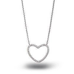 Nusrettaki - 14K White Gold 0,14 ct Diamond Heart Necklace