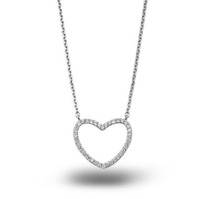 14K White Gold 0,14 ct Diamond Heart Necklace - 1