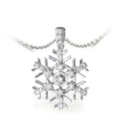 14K Gold 0,14 Ct Diamond Snowflake Necklace - Nusrettaki