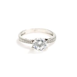 14 Ayar Altın 1,34 ct Yanları Taşlı Pırlanta Tektaş Yüzük - Nusrettaki (1)