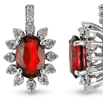 14K Gold 1,36 Ct Diamond Earrings with Ruby - 2