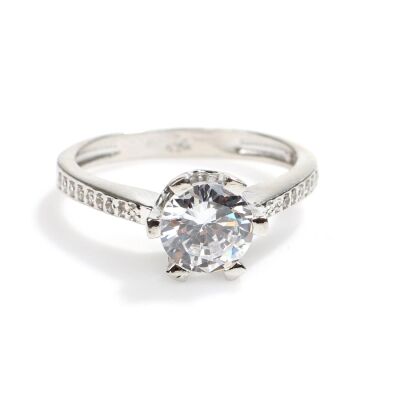 14 Ayar Altın 1,59 ct Yanları Taşlı Pırlanta Tektaş Yüzük - 5