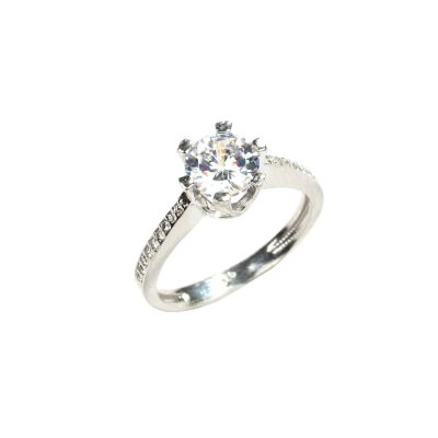 14 Ayar Altın 1,59 ct Yanları Taşlı Pırlanta Tektaş Yüzük - 1