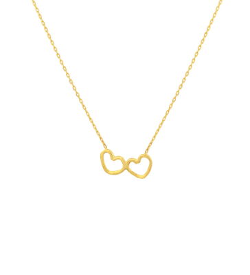 14 Ayar Altın 2 Kalp Kolye - 1