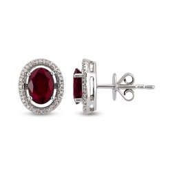 14K Gold 2,32 Ct Diamond Earrings with Ruby - Nusrettaki