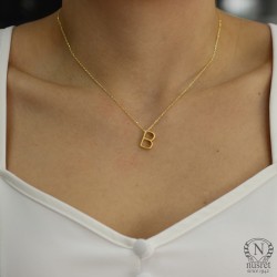 14K Gold B Letter Necklace - Nusrettaki