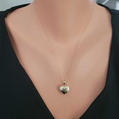 14 Ayar Altın 3 Boyutlu Kalp Kolye - 1