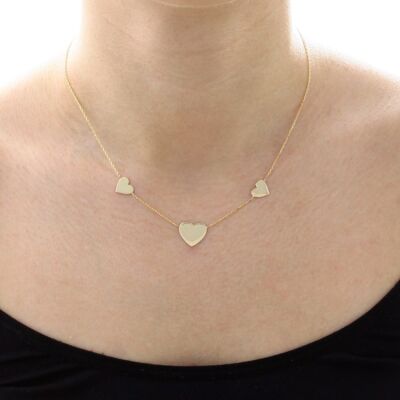 14K Gold Three Hearts Necklace - 1