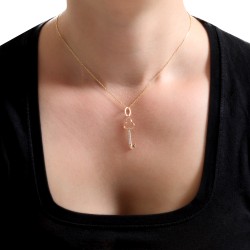 14K Gold Clover Key Necklace - Nusrettaki