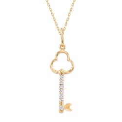 14K Gold Clover Key Necklace - Nusrettaki (1)