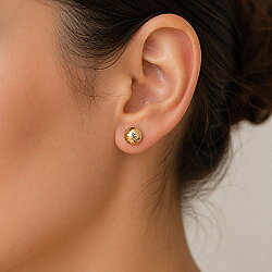 14 Ayar Altın 6 Mm Kalemli Top Küpe - Nusrettaki (1)