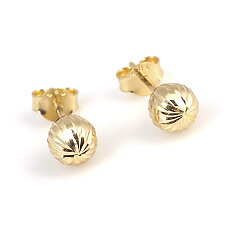 14 Ayar Altın 6 Mm Kalemli Top Küpe - 4