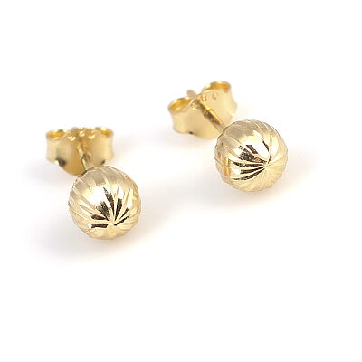 14 Ayar Altın 6 Mm Kalemli Top Küpe - 4