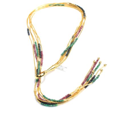 14 Ayar Altın 6 Sıra Taşlı Kolye - 5