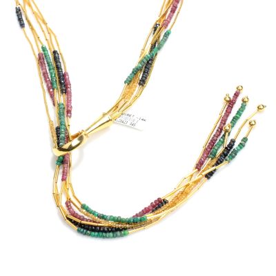 14 Ayar Altın 6 Sıra Taşlı Kolye - 6