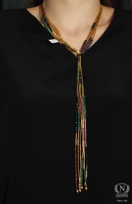 14 Ayar Altın 6 Sıra Taşlı Kolye - 4