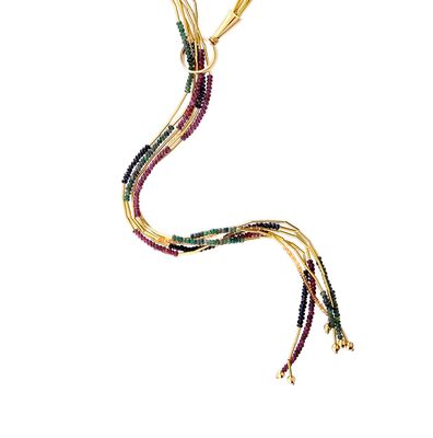 14 Ayar Altın 6 Sıra Taşlı Kolye - 3