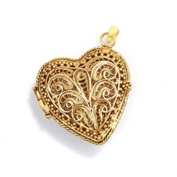 14 Ayar Altın Açılır Kalp Modeli Telkari Kolye Ucu - Nusrettaki