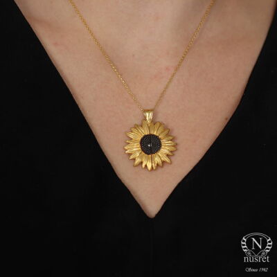 14 Ayar Altın Açılır Kapanır Ayçiçek Kolye, Taşsız - 1