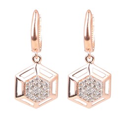 14 Ayar Altın Altıgen Küpe - 4