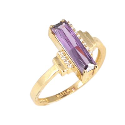 14 Ayar Altın Ametist Taşlı Dik Model Yüzük - 1