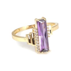 14 Ayar Altın Ametist Taşlı Dik Model Yüzük - 3