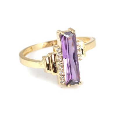 14 Ayar Altın Ametist Taşlı Dik Model Yüzük - 3