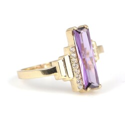 14 Ayar Altın Ametist Taşlı Dik Model Yüzük - 4