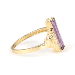 14 Ayar Altın Ametist Taşlı Dik Model Yüzük - 5