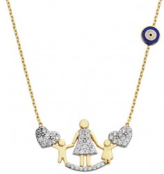 14K Gold Mom & Children Necklace - Nusrettaki