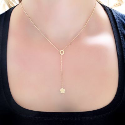 14 Ayar Altın Asansörlü Yonca Y Kolye, Sarı