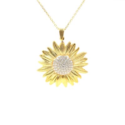 14 Ayar Altın Ayçiçek Kolye, Beyaz Taşlı - 1