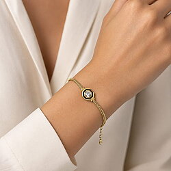 14 Ayar Altın Balık Sırtı Taşlı Zincir Bileklik - 3