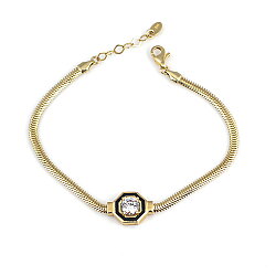 14 Ayar Altın Balık Sırtı Taşlı Zincir Bileklik - 4