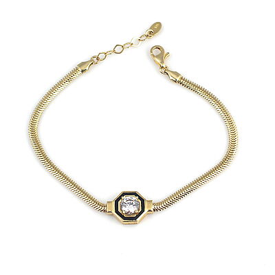 14 Ayar Altın Balık Sırtı Taşlı Zincir Bileklik - 4